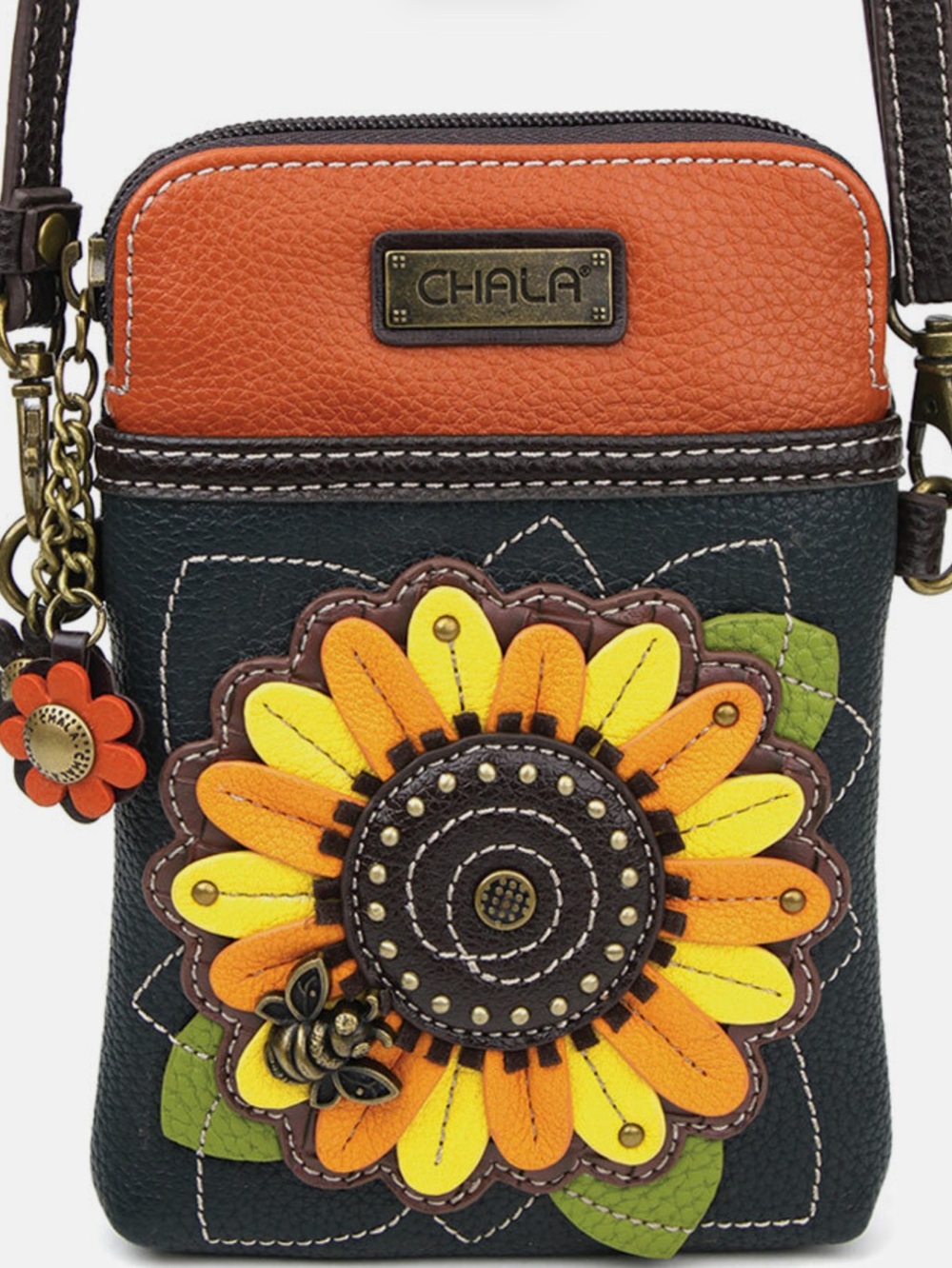 Chala Black, Orange and Yellow Sunflower Crossbody Bag